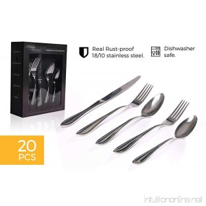 Silverware Kitchen Flatware set 20-Pieces 18/10 Stainless Steel Tableware Cutlery Eating Utensil Set Service for 4. Extra thick heavy duty Mirror polished dishwasher safe - By Rialay International. - B07C4SSS3N